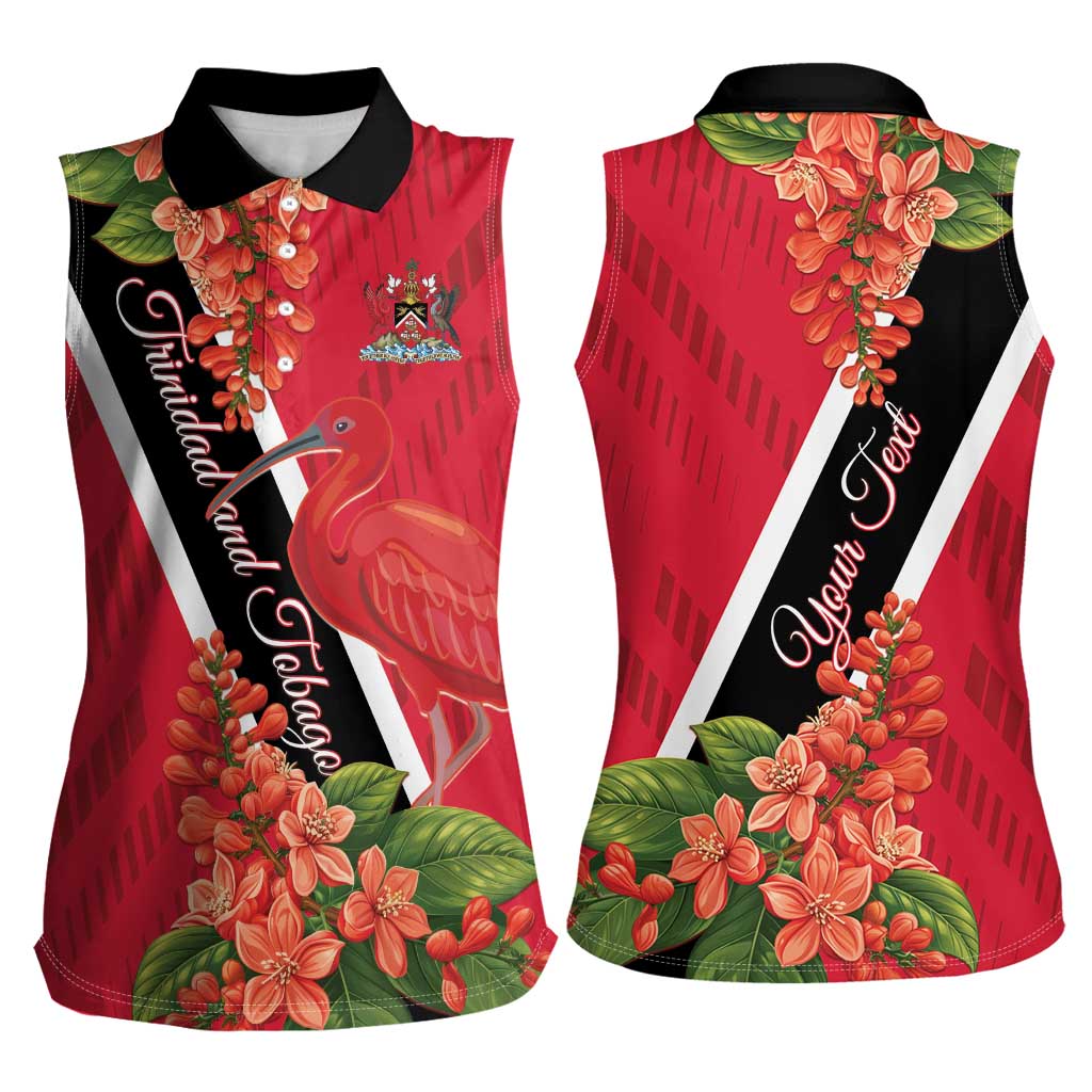 Trinidad and Tobago Women Sleeveless Polo Shirt Scarlet Ibis With Chaconia Flower - Wonder Print Shop