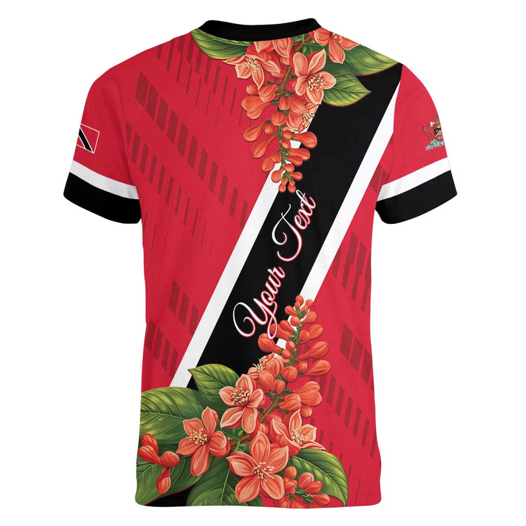 Trinidad and Tobago Women V-Neck T-Shirt Scarlet Ibis With Chaconia Flower - Wonder Print Shop