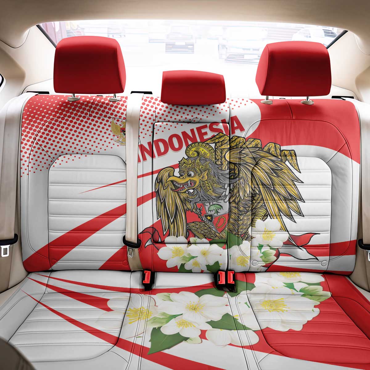 Indonesia Back Car Seat Cover Javan Hawk Eagle Melati Flower - Wonder Print Shop