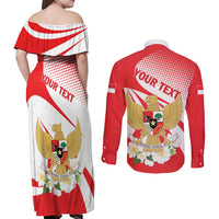 Indonesia Couples Matching Off Shoulder Maxi Dress and Long Sleeve Button Shirt Javan Hawk Eagle Melati Flower - Wonder Print Shop