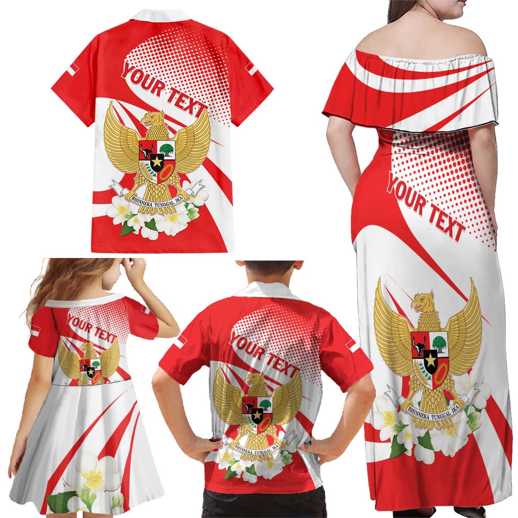 Indonesia Family Matching Off Shoulder Maxi Dress and Hawaiian Shirt Javan Hawk Eagle Melati Flower - Wonder Print Shop