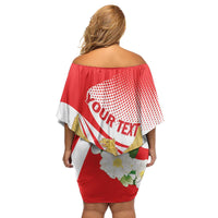 Indonesia Family Matching Off Shoulder Short Dress and Hawaiian Shirt Javan Hawk Eagle Melati Flower - Wonder Print Shop