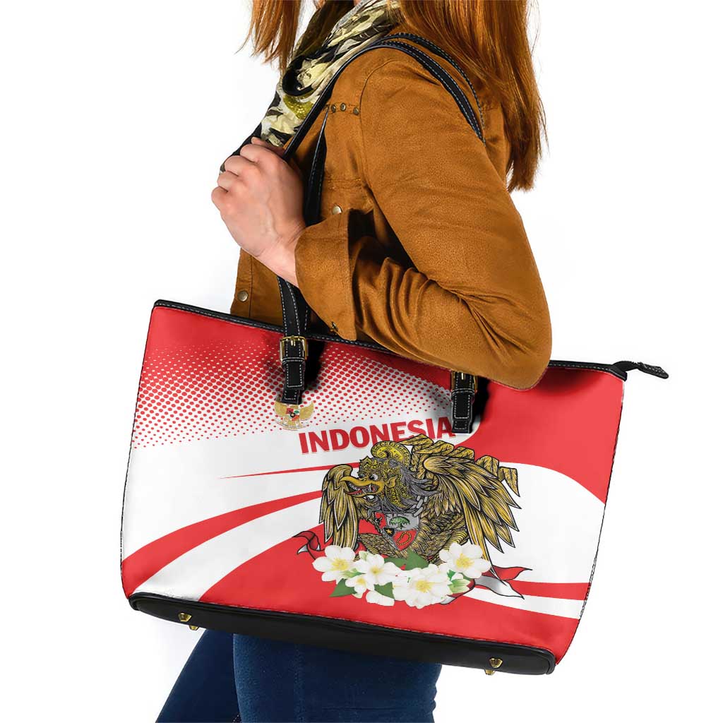 Indonesia Leather Tote Bag Javan Hawk Eagle Melati Flower - Wonder Print Shop