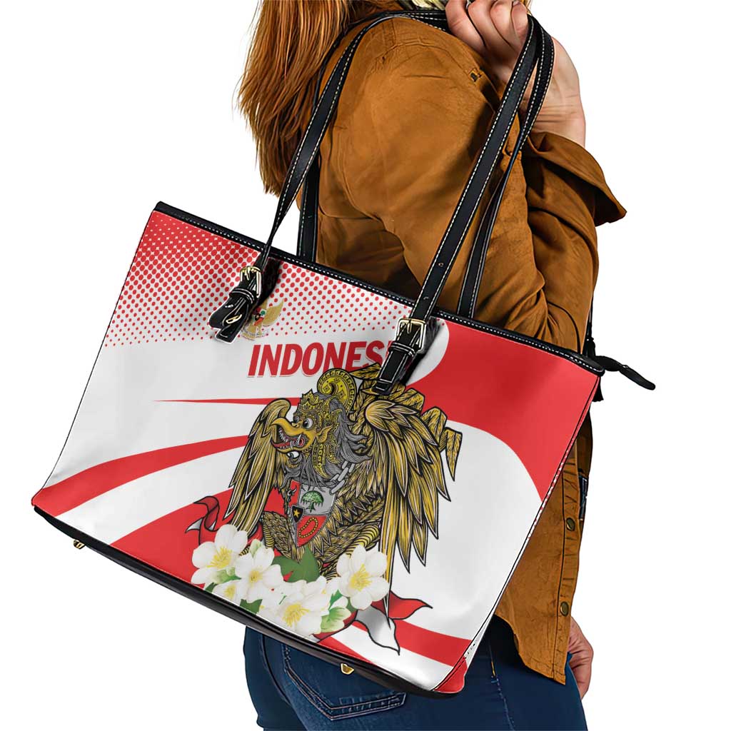 Indonesia Leather Tote Bag Javan Hawk Eagle Melati Flower - Wonder Print Shop
