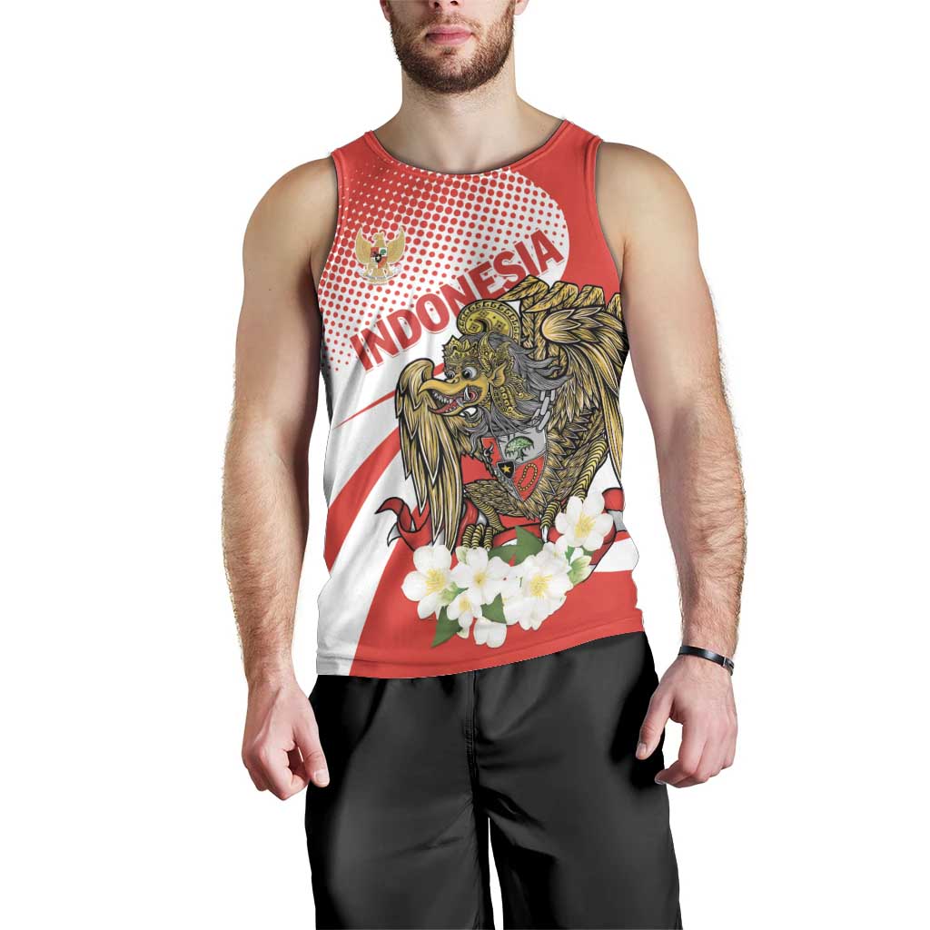 Indonesia Men Tank Top Javan Hawk Eagle Melati Flower - Wonder Print Shop