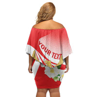 Indonesia Off Shoulder Short Dress Javan Hawk Eagle Melati Flower - Wonder Print Shop