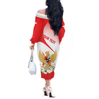 Indonesia Off The Shoulder Long Sleeve Dress Javan Hawk Eagle Melati Flower - Wonder Print Shop