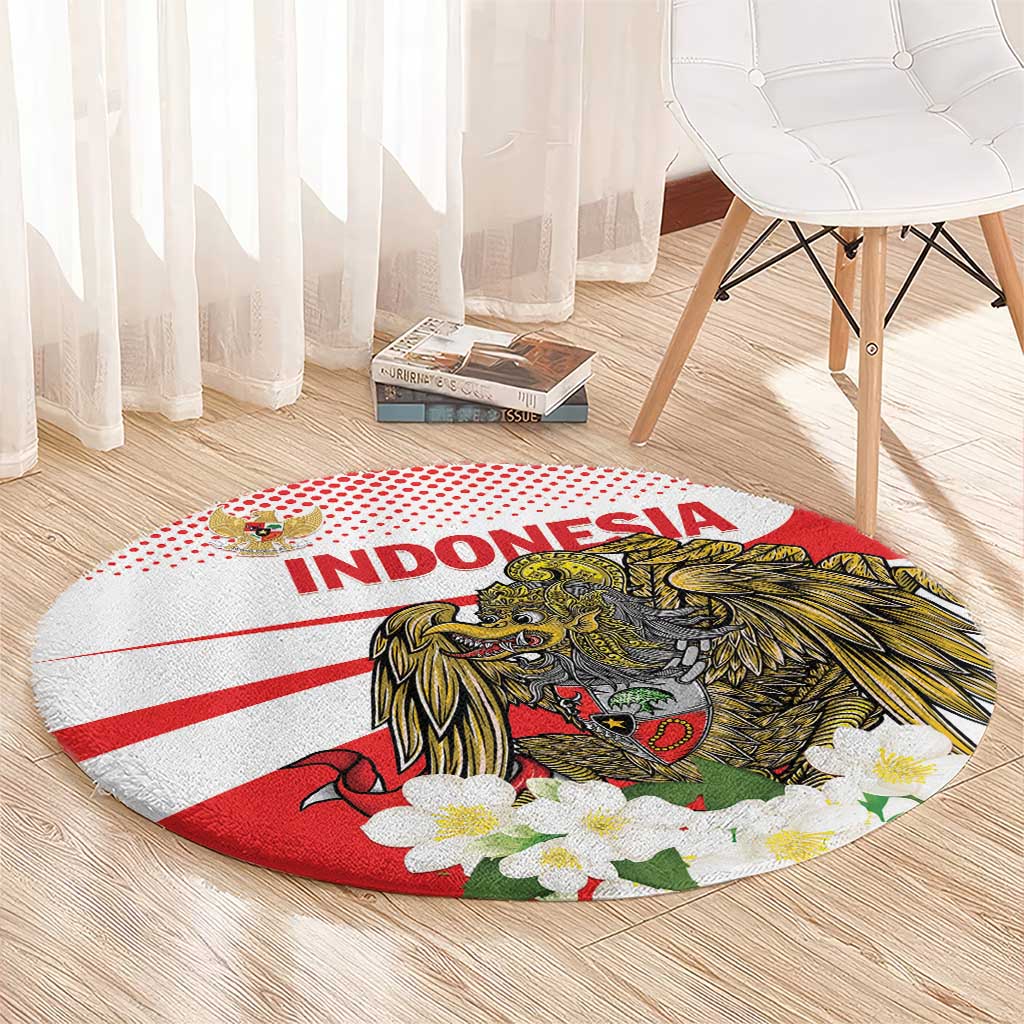 Indonesia Round Carpet Javan Hawk Eagle Melati Flower