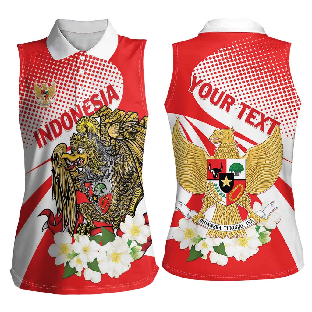 Indonesia Women Sleeveless Polo Shirt Javan Hawk Eagle Melati Flower - Wonder Print Shop