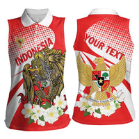 Indonesia Women Sleeveless Polo Shirt Javan Hawk Eagle Melati Flower - Wonder Print Shop