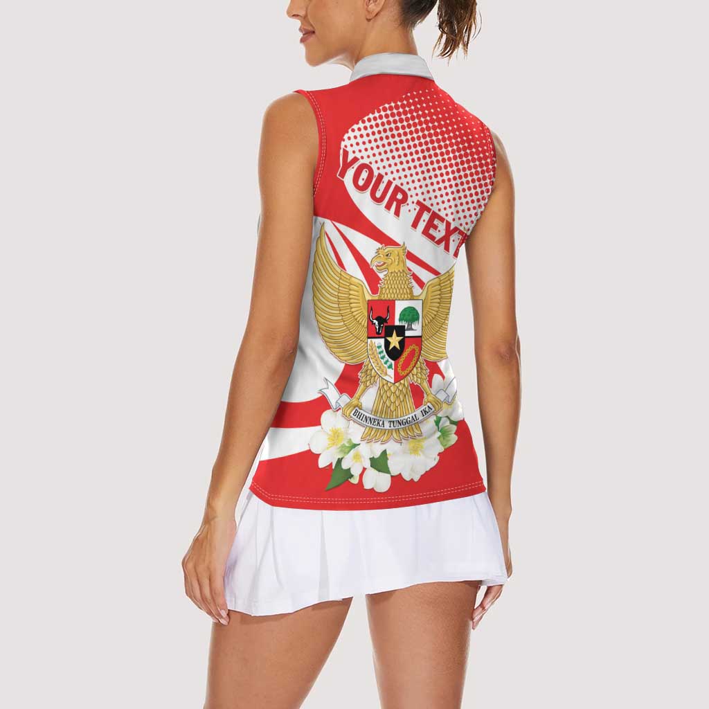 Indonesia Women Sleeveless Polo Shirt Javan Hawk Eagle Melati Flower - Wonder Print Shop