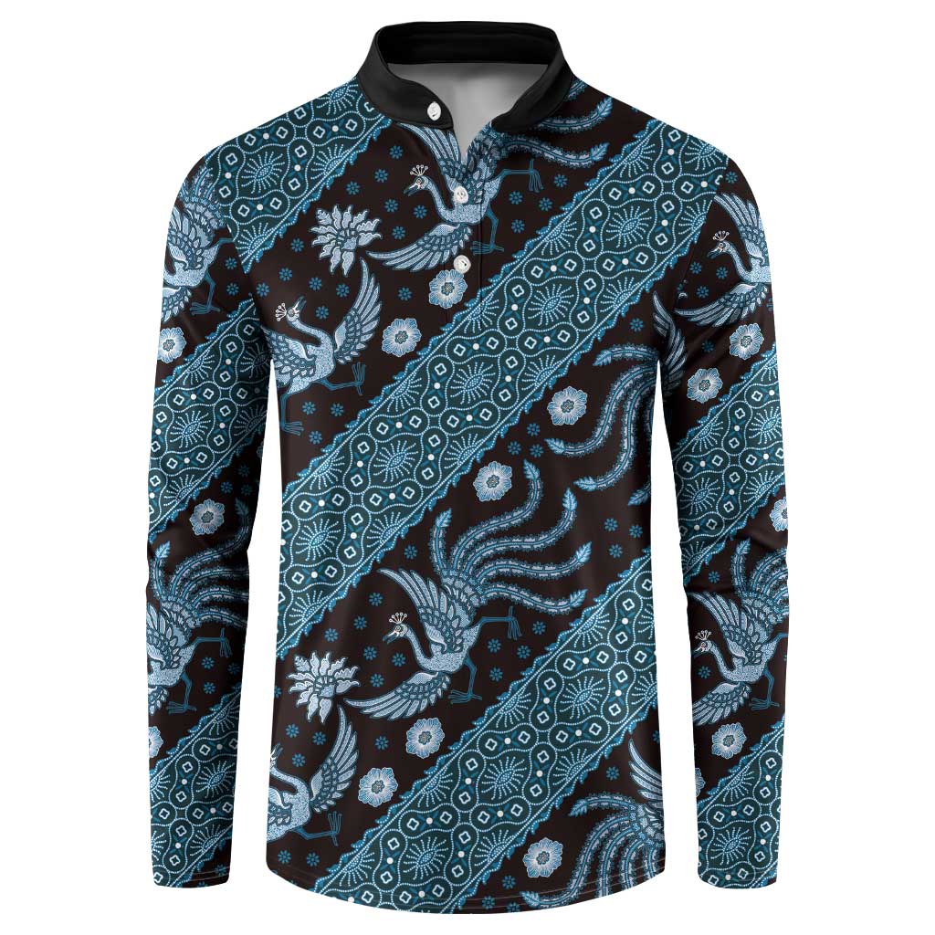 Indonesia Batik Pattern Button Sweatshirt Blue Version - Wonder Print Shop