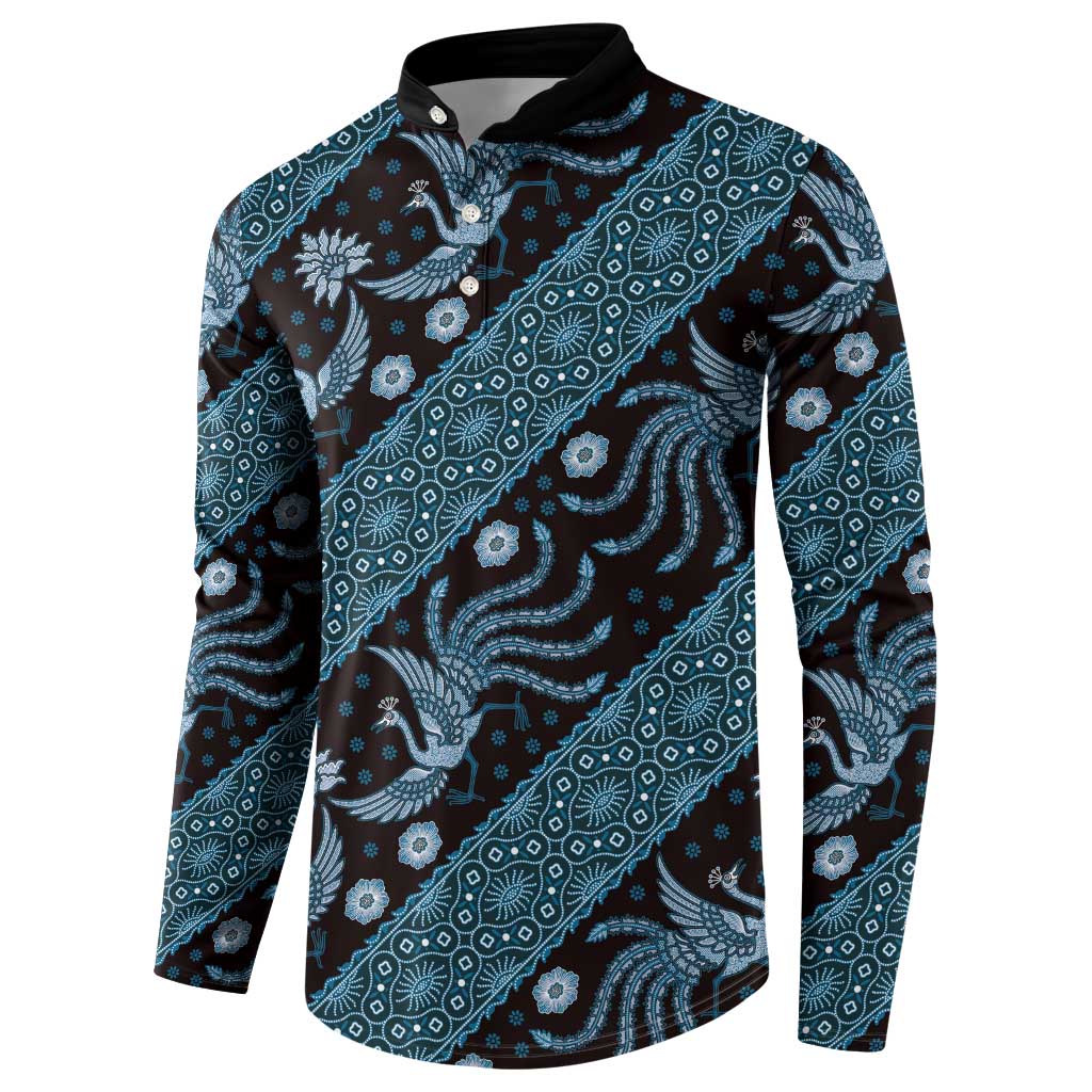Indonesia Batik Pattern Button Sweatshirt Blue Version - Wonder Print Shop