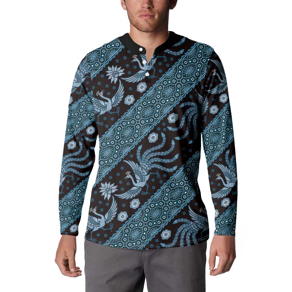 Indonesia Batik Pattern Button Sweatshirt Blue Version - Wonder Print Shop