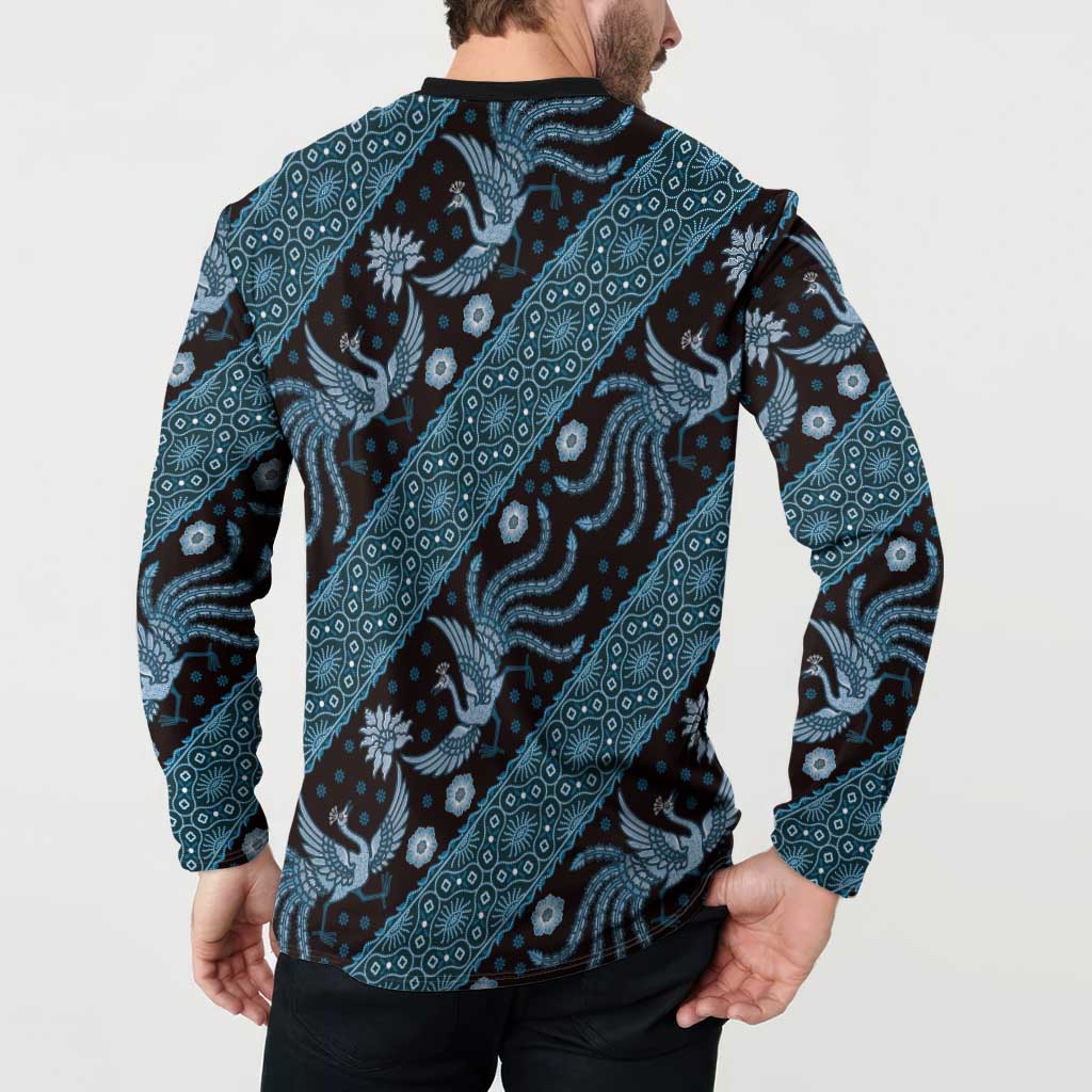 Indonesia Batik Pattern Button Sweatshirt Blue Version - Wonder Print Shop