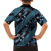 Indonesia Batik Pattern Family Matching Long Sleeve Bodycon Dress and Hawaiian Shirt Blue Version - Wonder Print Shop