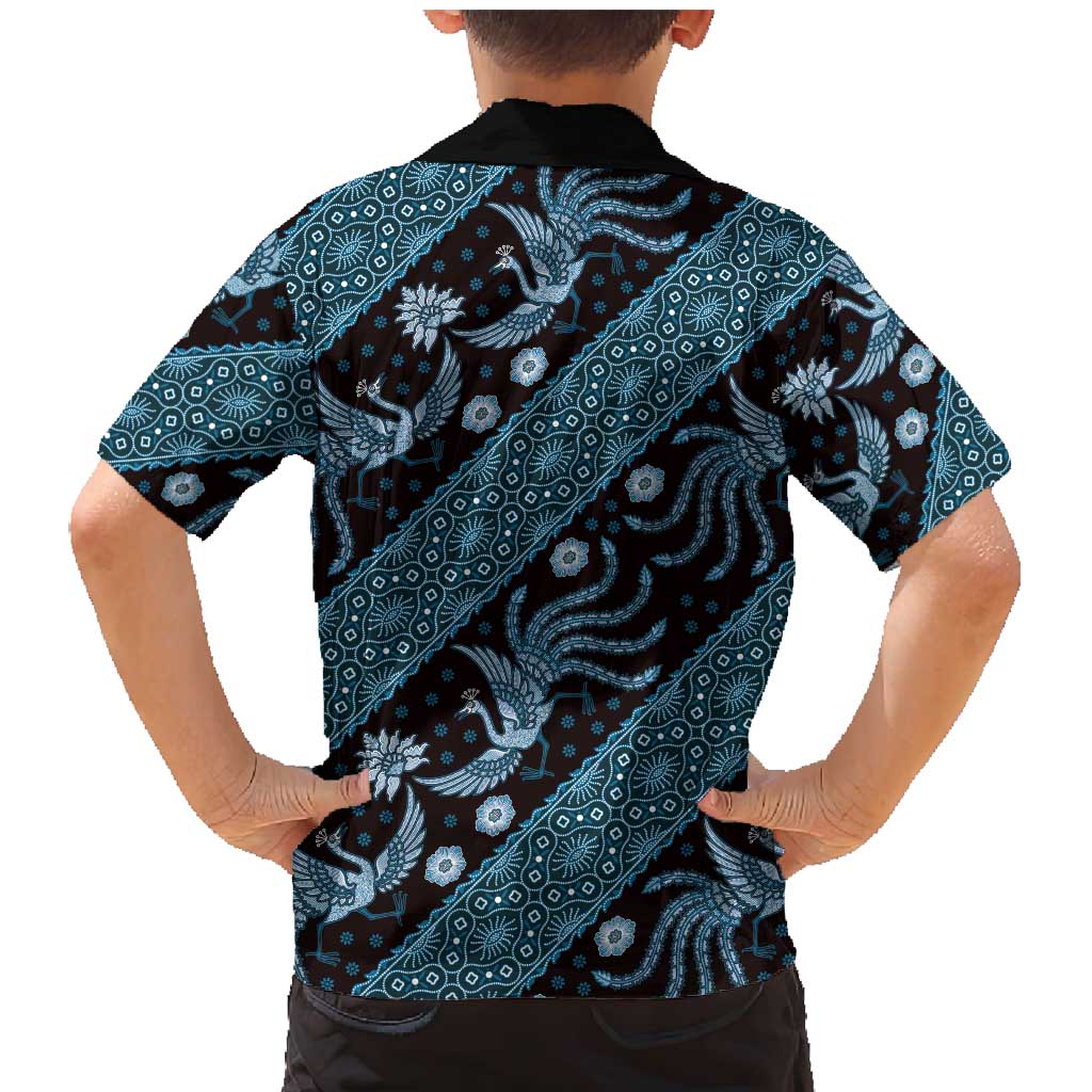 Indonesia Batik Pattern Family Matching Mermaid Dress and Hawaiian Shirt Blue Version - Wonder Print Shop