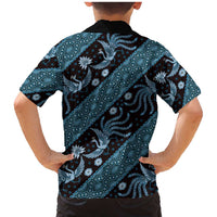 Indonesia Batik Pattern Family Matching Mermaid Dress and Hawaiian Shirt Blue Version - Wonder Print Shop