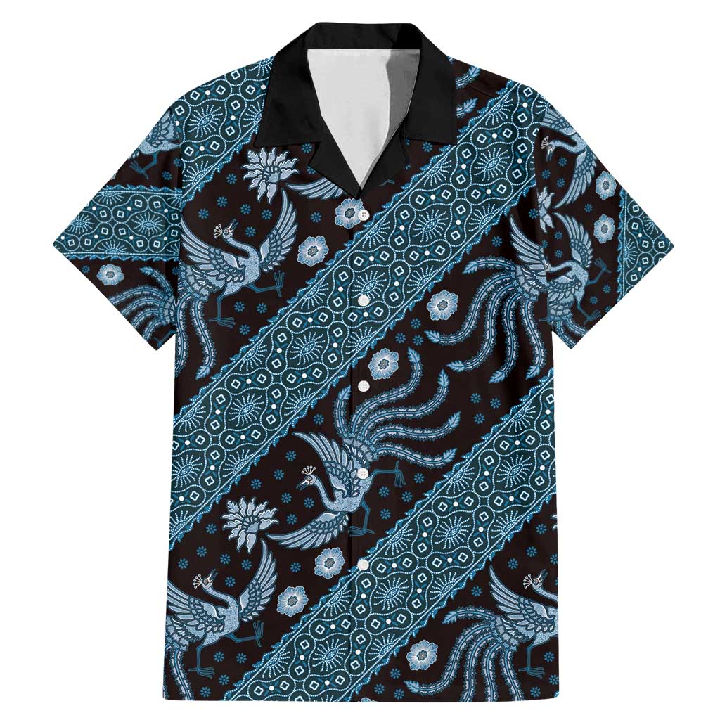 Indonesia Batik Pattern Family Matching Mermaid Dress and Hawaiian Shirt Blue Version - Wonder Print Shop