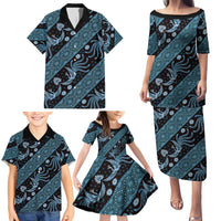 Indonesia Batik Pattern Family Matching Puletasi and Hawaiian Shirt Blue Version - Wonder Print Shop