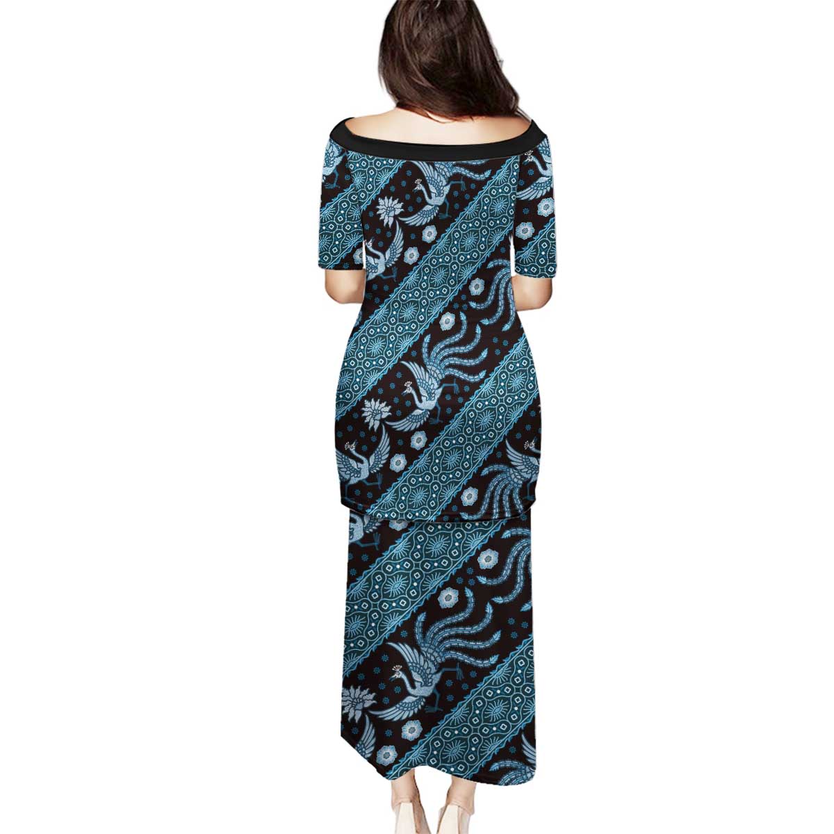 Indonesia Batik Pattern Family Matching Puletasi and Hawaiian Shirt Blue Version - Wonder Print Shop