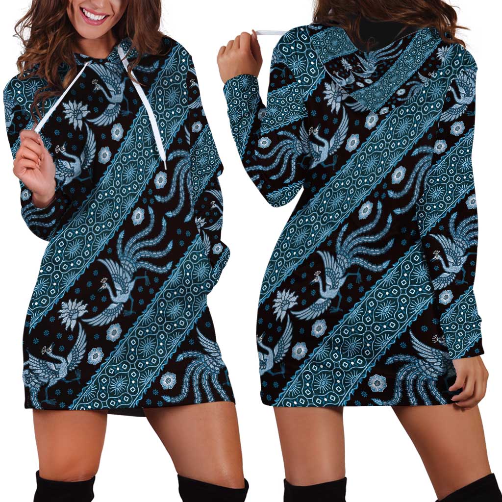 Indonesia Batik Pattern Hoodie Dress Blue Version - Wonder Print Shop