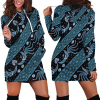 Indonesia Batik Pattern Hoodie Dress Blue Version - Wonder Print Shop