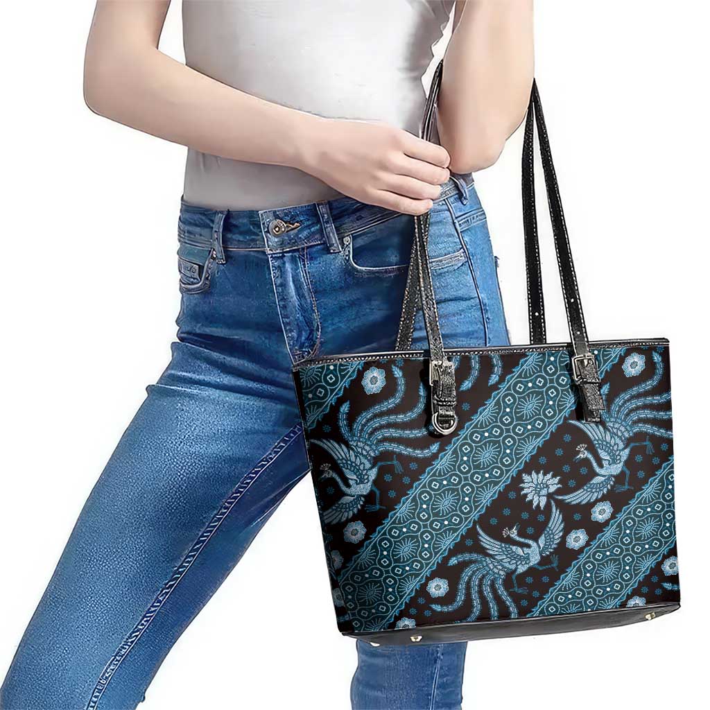 Indonesia Batik Pattern Leather Tote Bag Blue Version - Wonder Print Shop