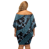 Indonesia Batik Pattern Off Shoulder Short Dress Blue Version - Wonder Print Shop