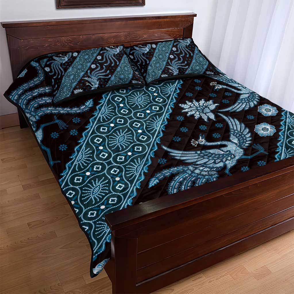 Indonesia Batik Pattern Quilt Bed Set Blue Version - Wonder Print Shop