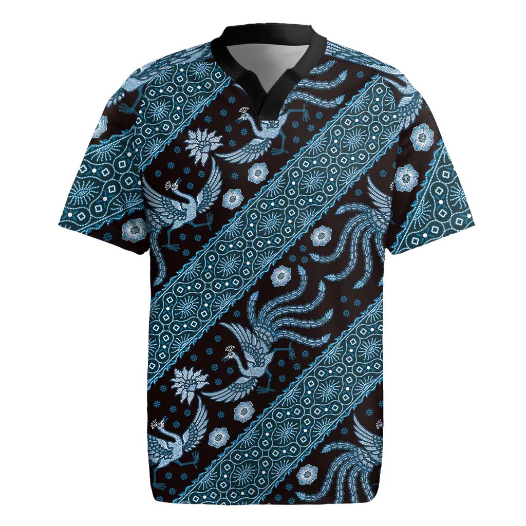 Indonesia Batik Pattern Rugby Jersey Blue Version - Wonder Print Shop