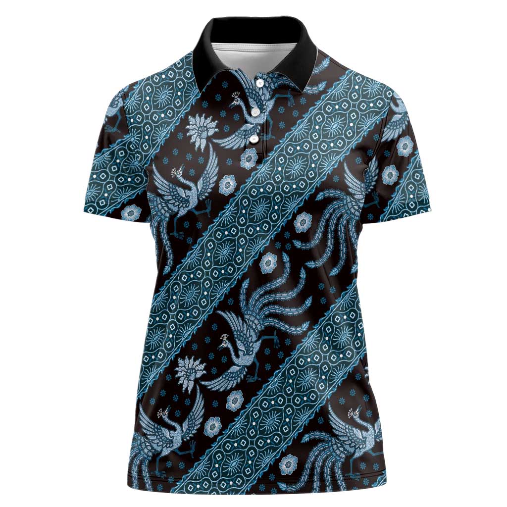 Indonesia Batik Pattern Women Polo Shirt Blue Version - Wonder Print Shop