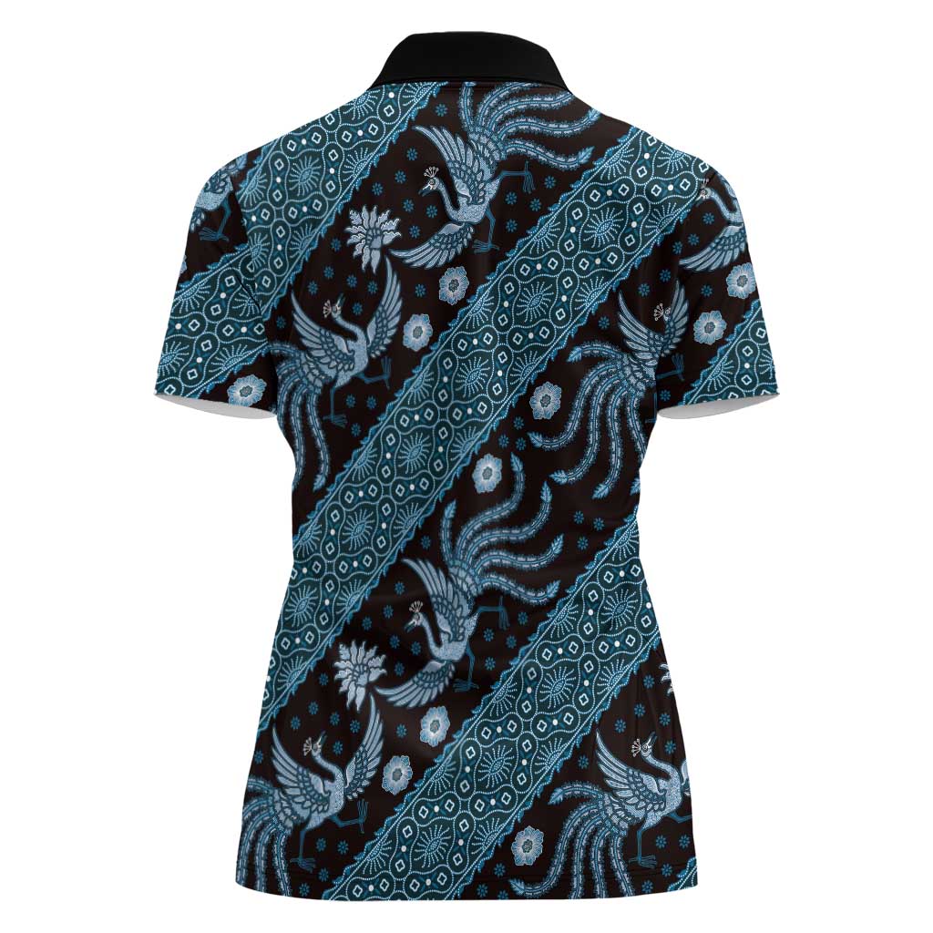 Indonesia Batik Pattern Women Polo Shirt Blue Version - Wonder Print Shop