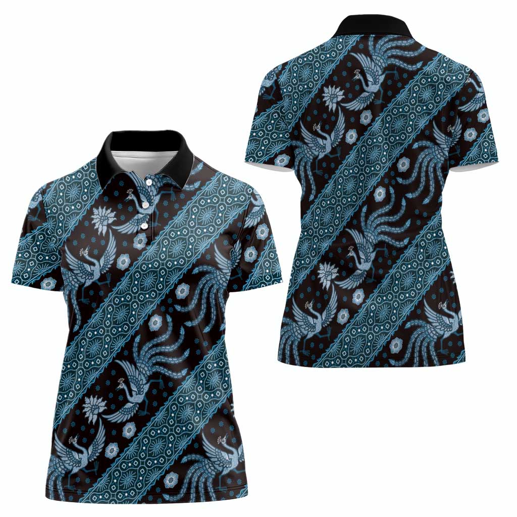 Indonesia Batik Pattern Women Polo Shirt Blue Version - Wonder Print Shop