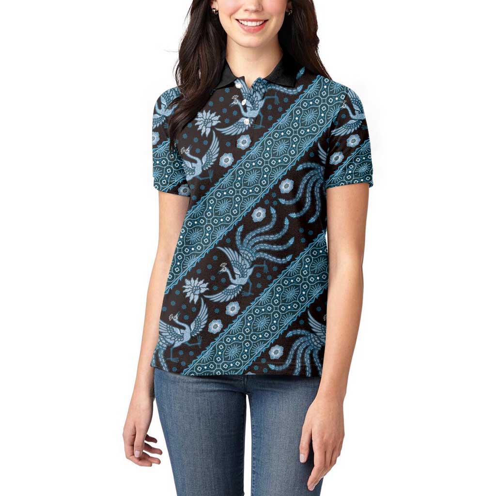 Indonesia Batik Pattern Women Polo Shirt Blue Version - Wonder Print Shop