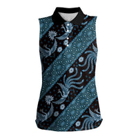 Indonesia Batik Pattern Women Sleeveless Polo Shirt Blue Version - Wonder Print Shop