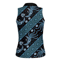 Indonesia Batik Pattern Women Sleeveless Polo Shirt Blue Version - Wonder Print Shop
