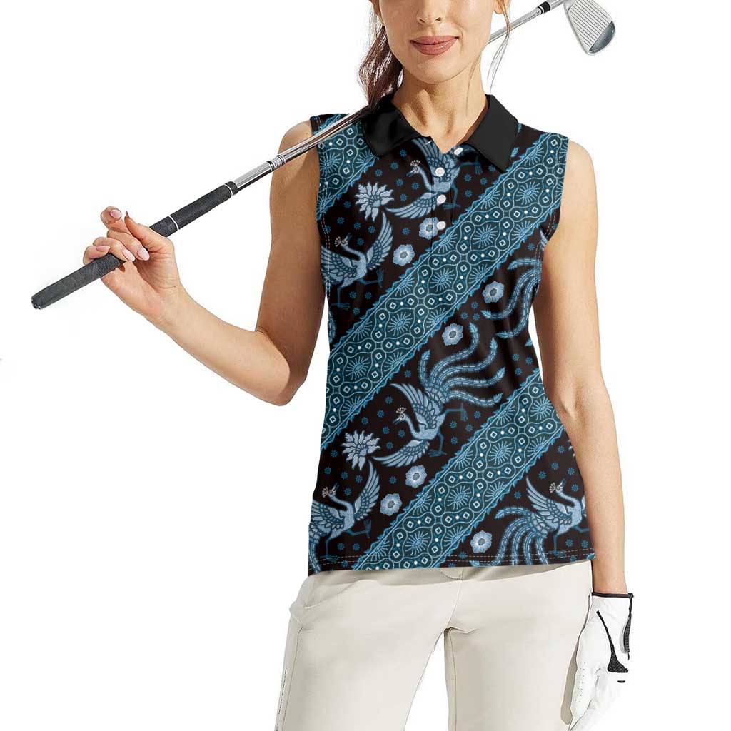 Indonesia Batik Pattern Women Sleeveless Polo Shirt Blue Version - Wonder Print Shop