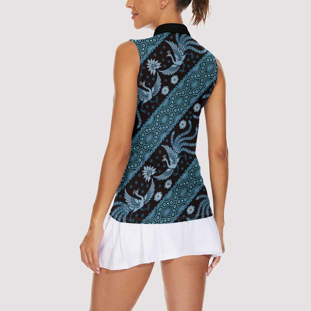 Indonesia Batik Pattern Women Sleeveless Polo Shirt Blue Version - Wonder Print Shop