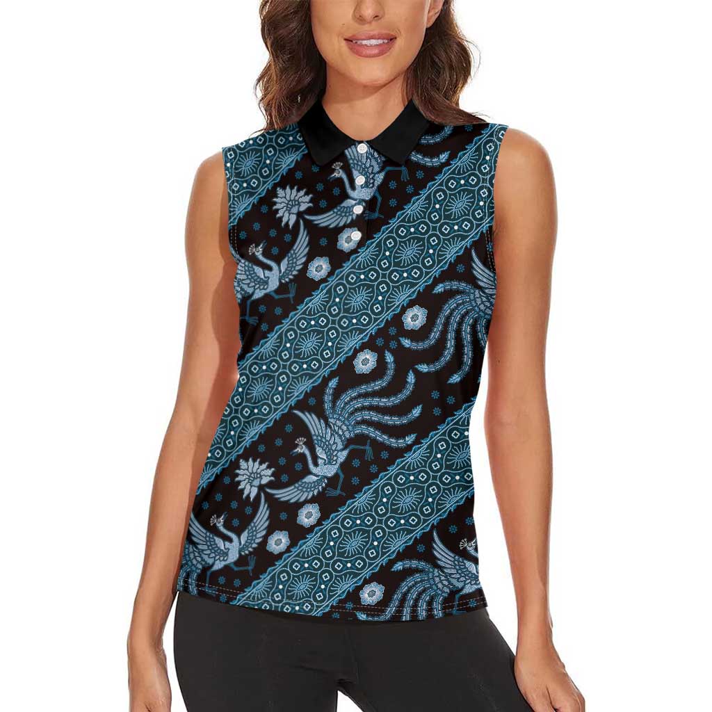 Indonesia Batik Pattern Women Sleeveless Polo Shirt Blue Version - Wonder Print Shop