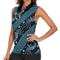 Indonesia Batik Pattern Women Sleeveless Polo Shirt Blue Version - Wonder Print Shop