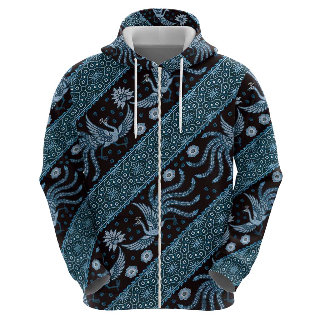 Indonesia Batik Pattern Zip Hoodie Blue Version - Wonder Print Shop