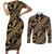 Indonesia Batik Pattern Couples Matching Short Sleeve Bodycon Dress and Long Sleeve Button Shirt Gold Version - Wonder Print Shop
