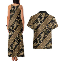 Indonesia Batik Pattern Couples Matching Tank Maxi Dress and Hawaiian Shirt Gold Version - Wonder Print Shop