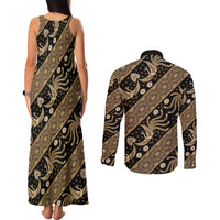 Indonesia Batik Pattern Couples Matching Tank Maxi Dress and Long Sleeve Button Shirt Gold Version - Wonder Print Shop