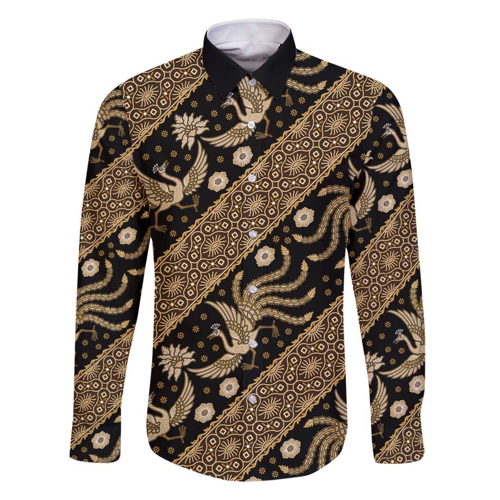Indonesia Batik Pattern Family Matching Long Sleeve Bodycon Dress and Hawaiian Shirt Gold Version - Wonder Print Shop