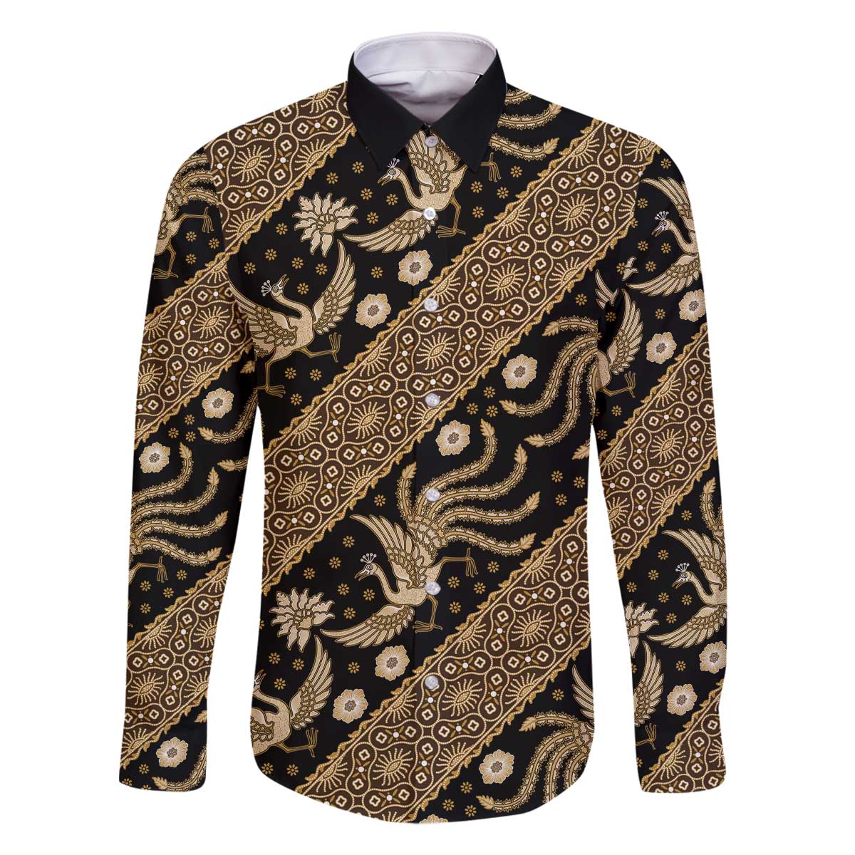 Indonesia Batik Pattern Family Matching Off The Shoulder Long Sleeve Dress and Hawaiian Shirt Gold Version - Wonder Print Shop