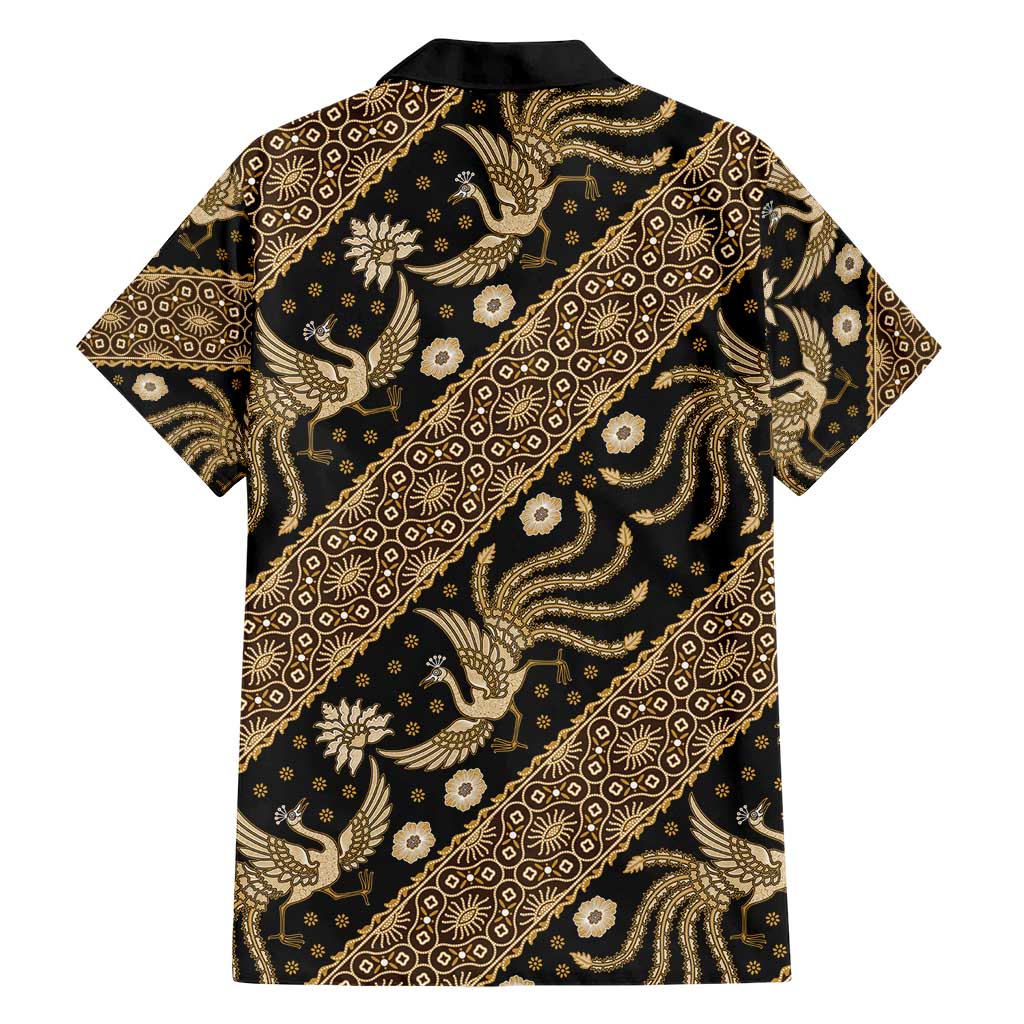 Indonesia Batik Pattern Family Matching Short Sleeve Bodycon Dress and Hawaiian Shirt Gold Version - Wonder Print Shop