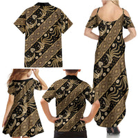 Indonesia Batik Pattern Family Matching Summer Maxi Dress and Hawaiian Shirt Gold Version - Wonder Print Shop