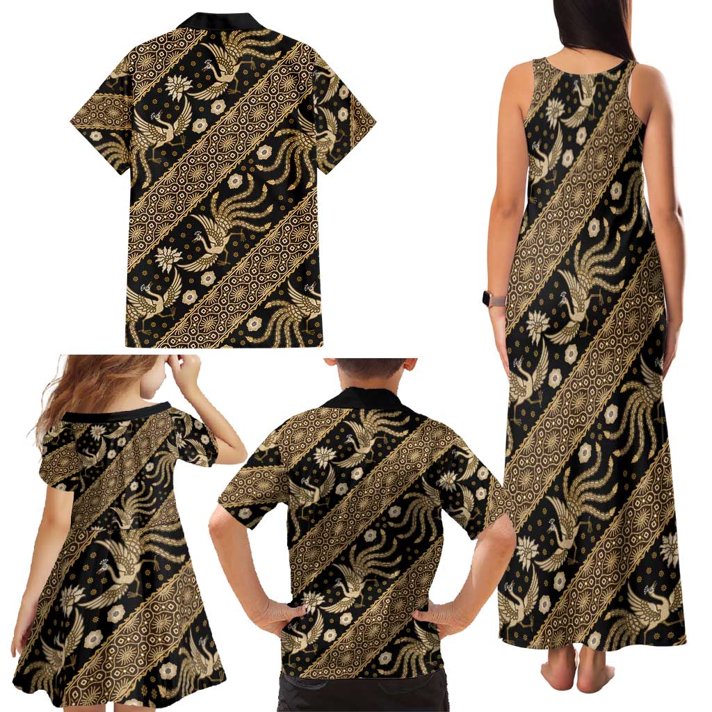 Indonesia Batik Pattern Family Matching Tank Maxi Dress and Hawaiian Shirt Gold Version - Wonder Print Shop